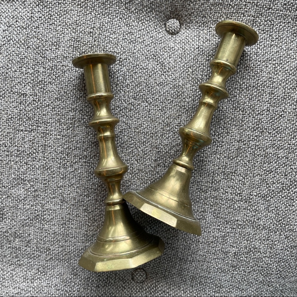 2 bronze brass colored candlestick holders